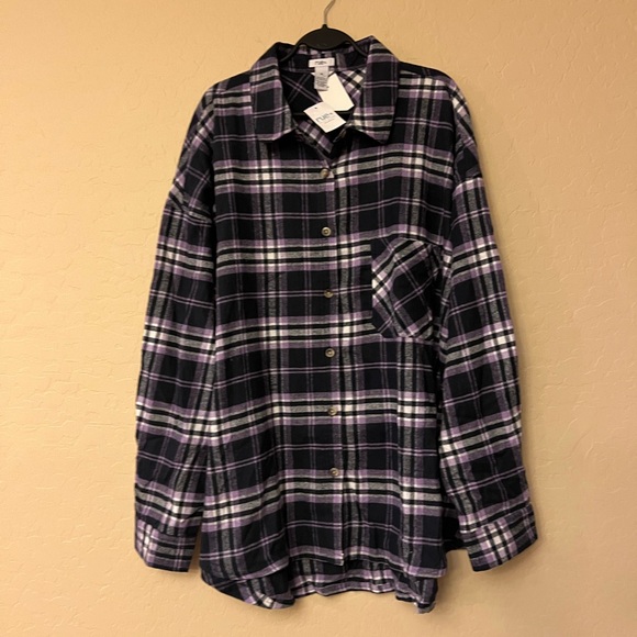 NWT Rue+ Purple/Navy/White Plaid Flannel Shirt - Picture 7 of 15